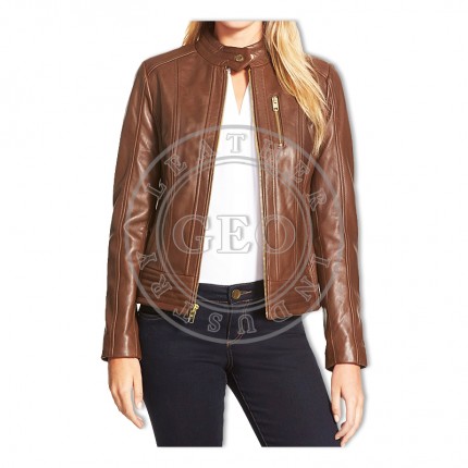 Women Custom Design Zipper Casual Fashion Leather Jacket